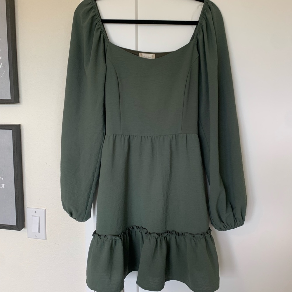 Altar’d State Sage Green Dress - with balloon sleeves and square neck